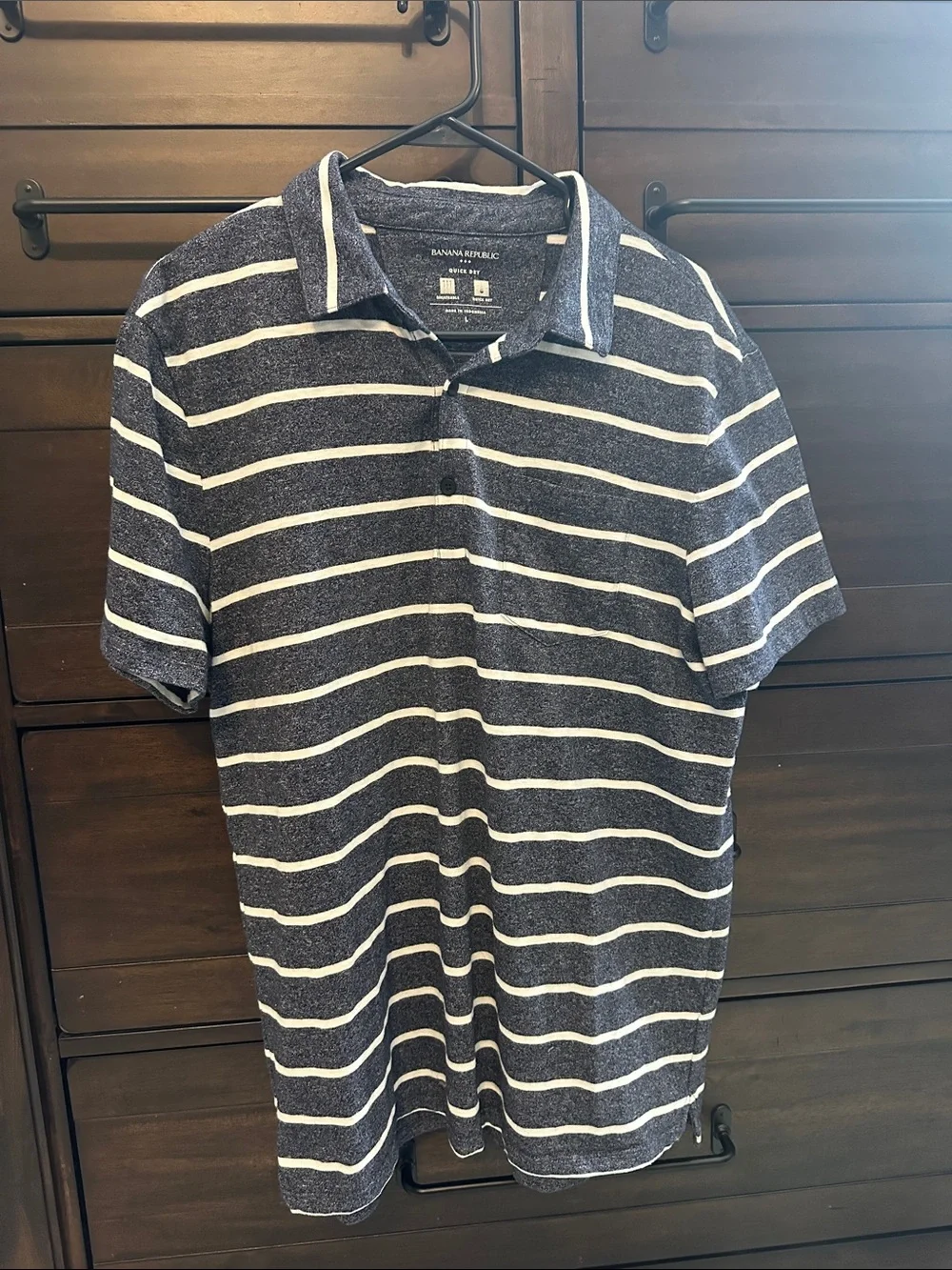 Banana Republic Navy and White Striped Polo with Chest Pocket